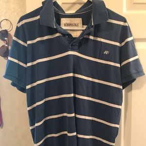 Mens Aeropostale polo shirt blue w white stripes